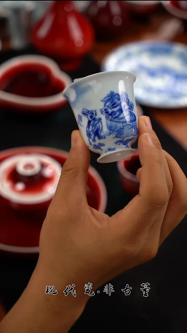 其他陶瓷正春堂团圆兔高脚铃铛杯