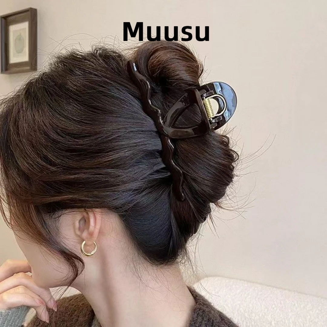 【Muusu】新款小众设计波浪抓夹气质后脑勺盘发抓夹时尚鲨鱼夹头饰