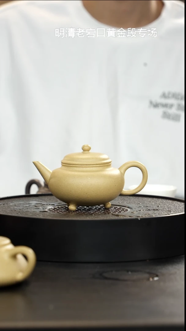 茶壶紫砂大水潭至纯梨皮本绿三足水平大漏