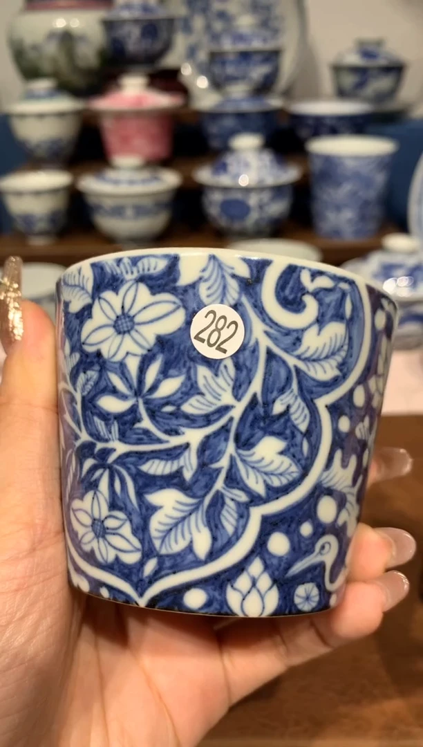 【闪购商品】摆件282青花蓝底一路连科直口杯