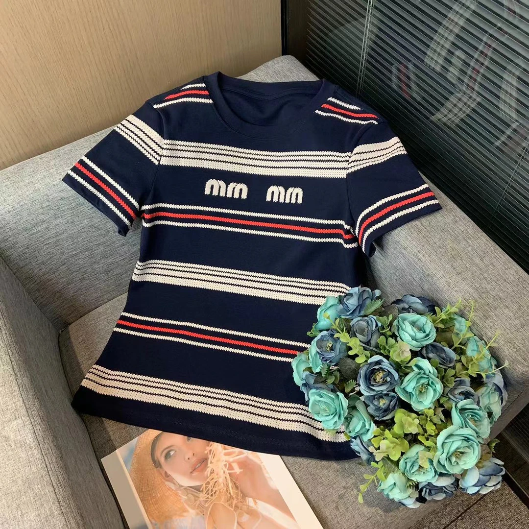 新款百搭轻奢印花短袖上衣女X7038