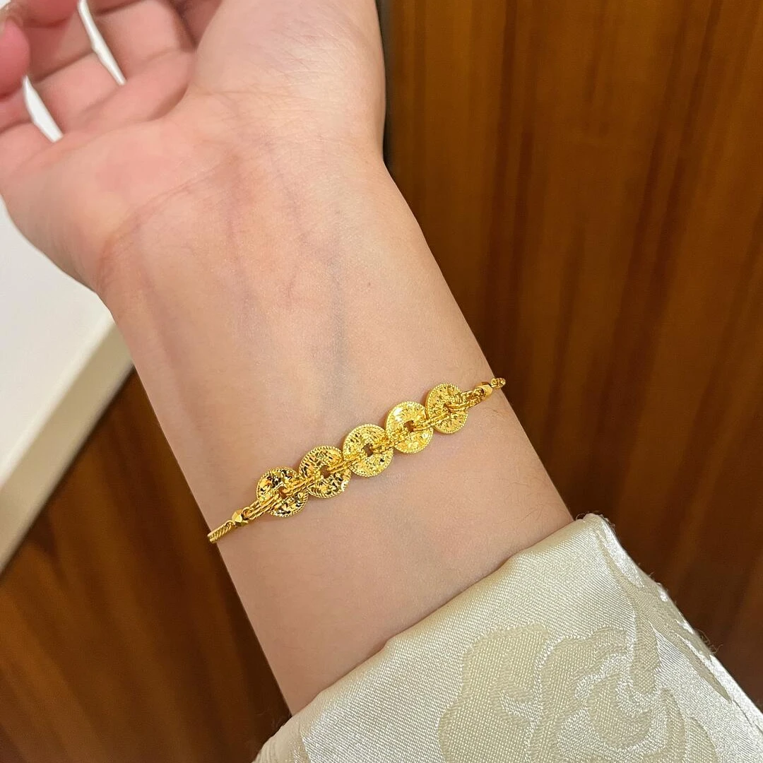 足金999钱币五帝钱手链水贝黄金碎碎金镭射闪闪鱼鳞多退少补