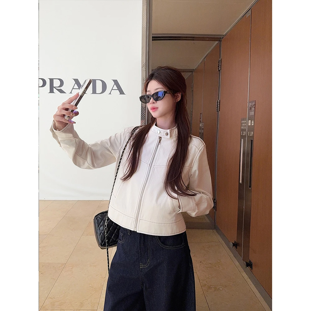 韩系辣妹立领明线设计感休闲夹克短外套女秋季简约时尚百搭短上衣