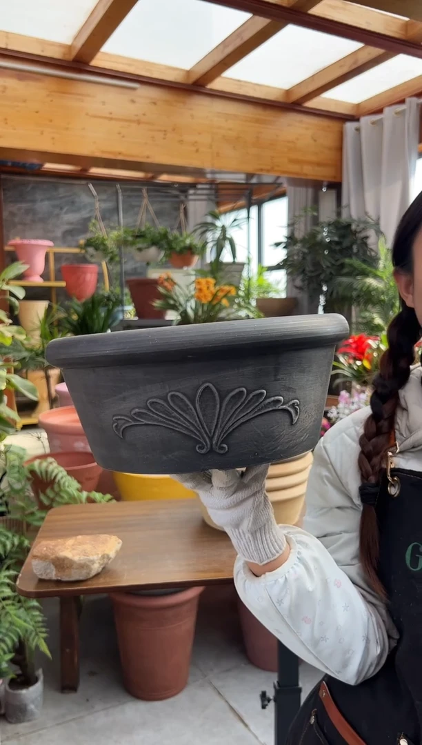 30*12.5/TA30【3只装】黑色浮雕纹理花盆