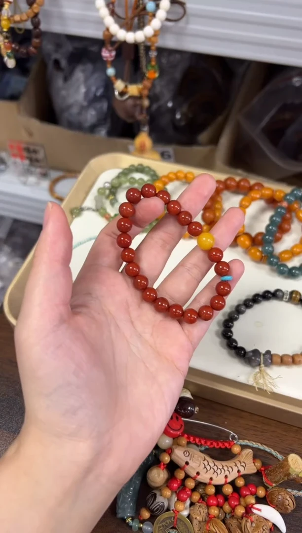 未镶嵌蜜蜡手链柿子红玛瑙蜜蜡顶珠手串[1239]