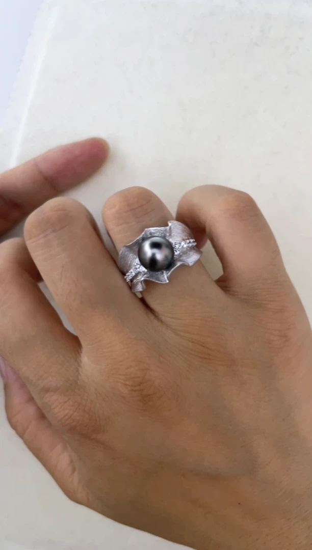 海水珍珠戒指银S925镶嵌戒指