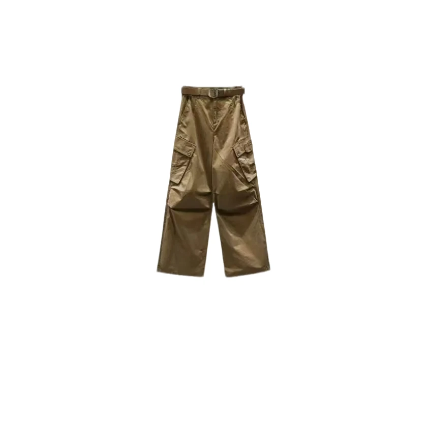 南油小众设计师新品猫咪腰带褶皱工装阔腿裤