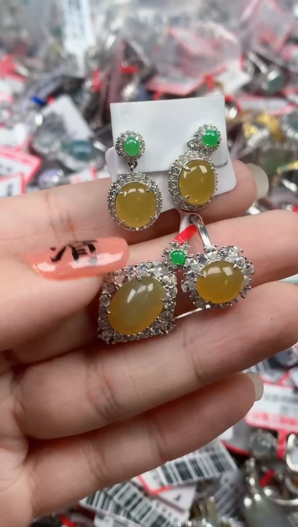 银S925镶嵌戒指翡翠天然A货缅甸翡翠