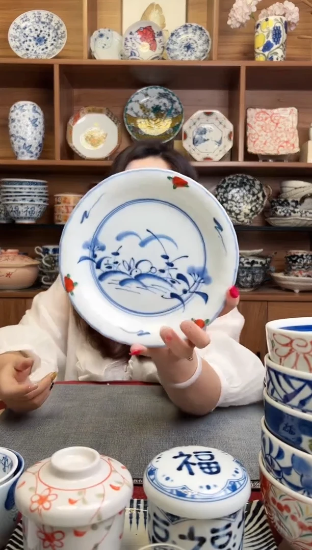 瓷片赤绘兔16.3cm碟子