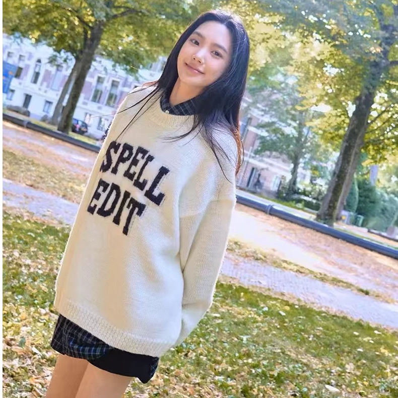 AW241034  sp设计师宽松100%羊毛字母毛衣