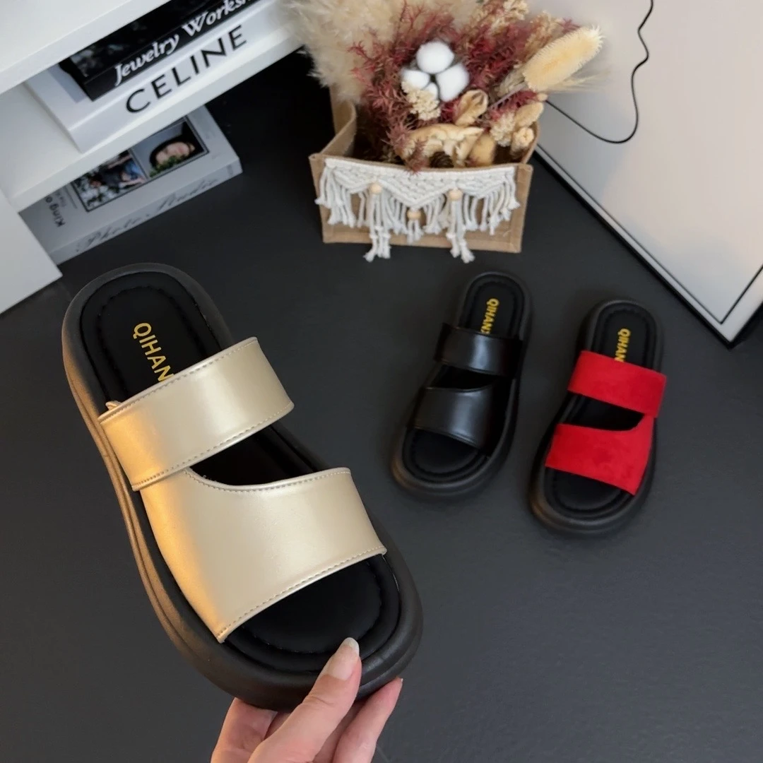 2025夏新款法式复古镂空厚底一字拖外穿小众时尚简约百搭拖鞋女