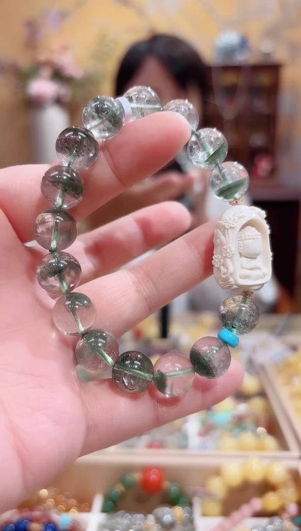未镶嵌手串水晶绿幽灵手串12+