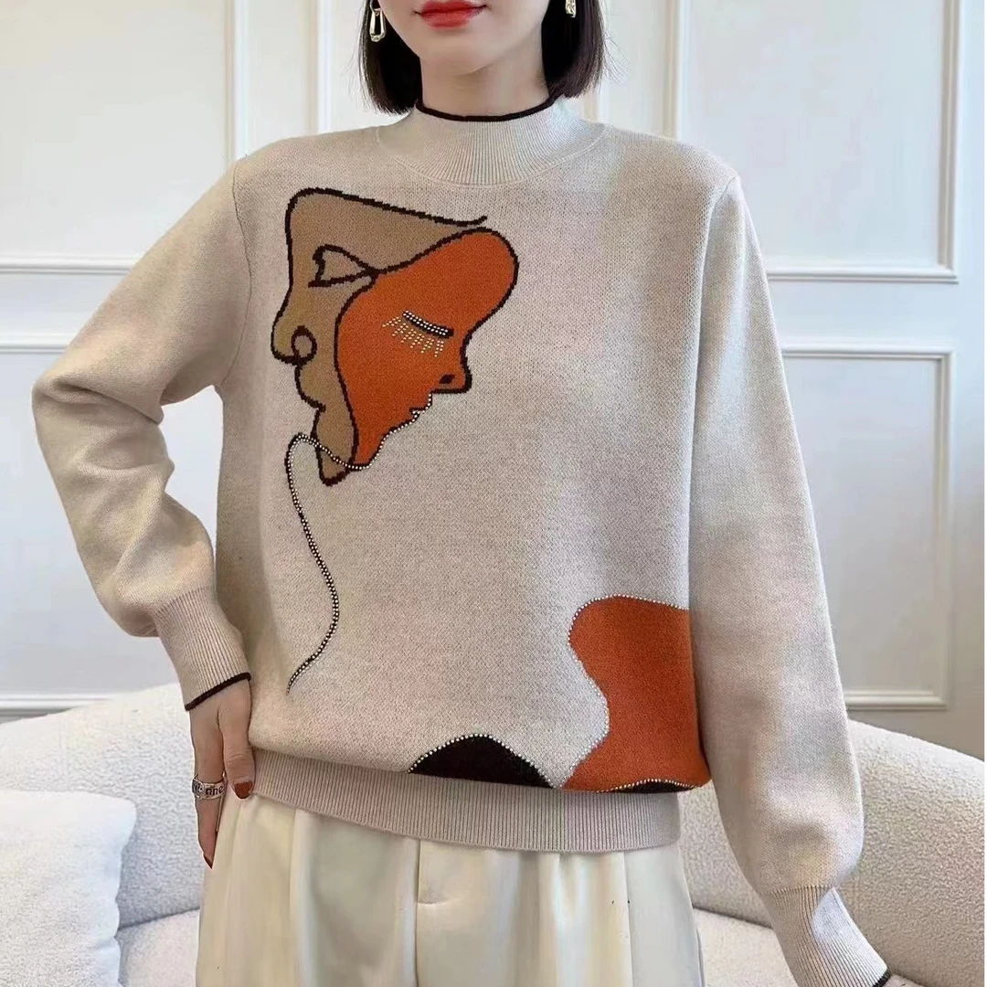 391#秋冬休闲长袖针织衫半高领套头提花1 01