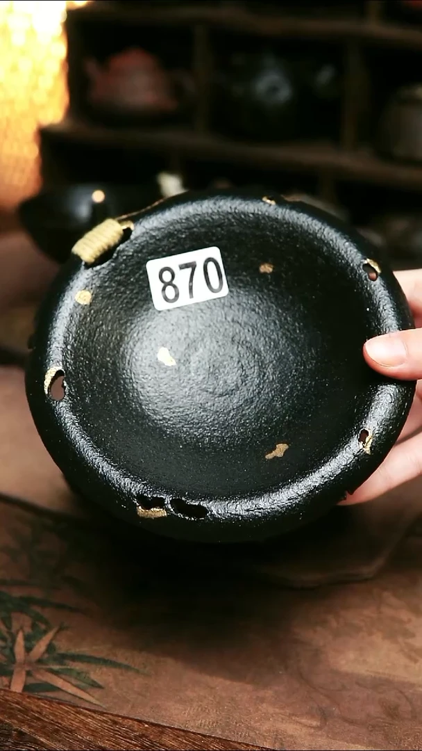 870号紫砂全手工黑金镂空壶承