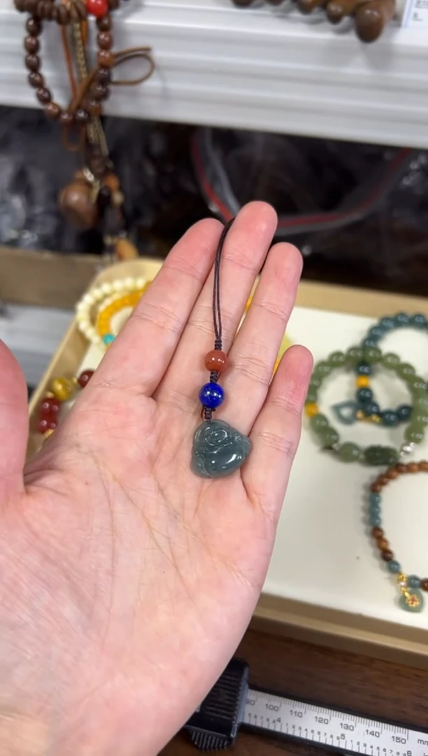 翡翠未镶嵌颈饰蓝水翡翠佛公编制款挂件[0347]