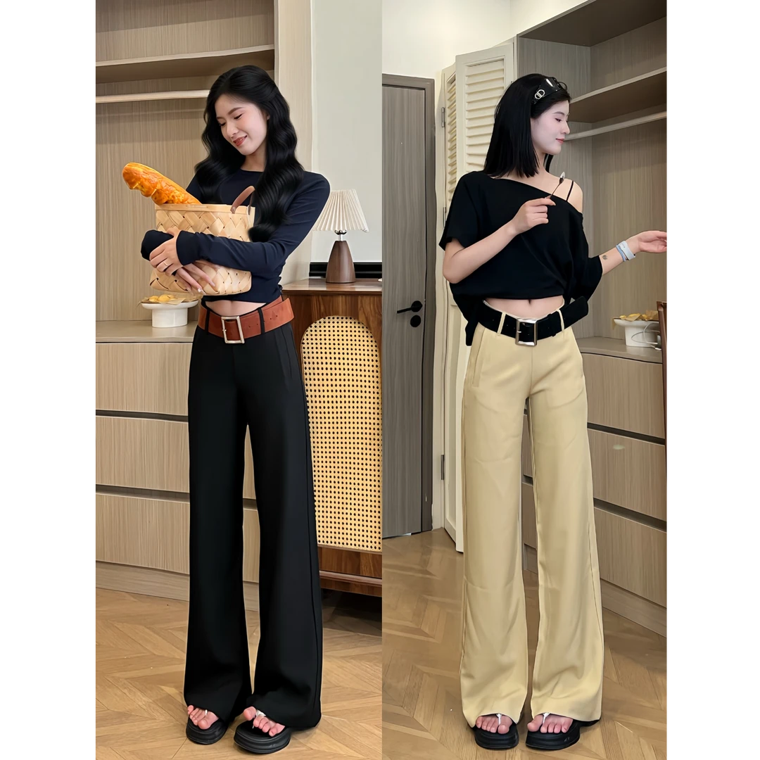 【婷婷专属】中腰2025休闲裤女春夏卡其长裤宽松阔腿裤拖地西装裤灰