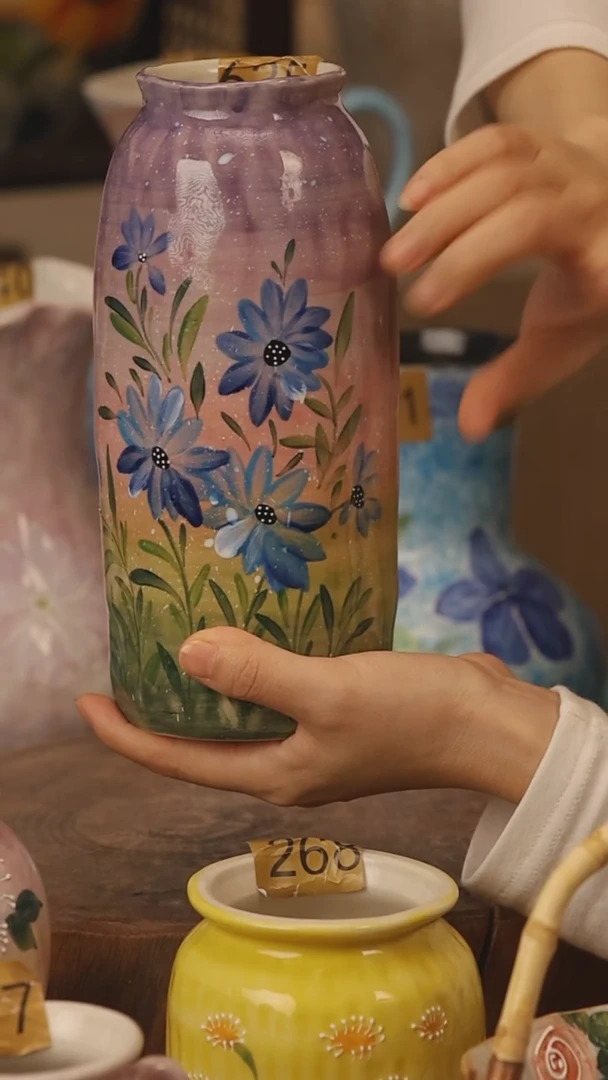 陶瓷景德镇设计师手作花器摆件侘寂风@M635@