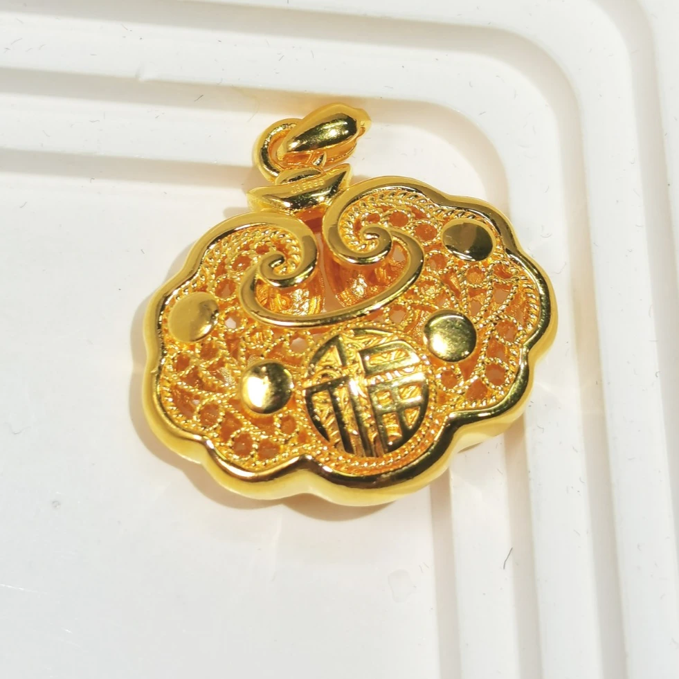 吊坠足银 新款福字锁包吊坠