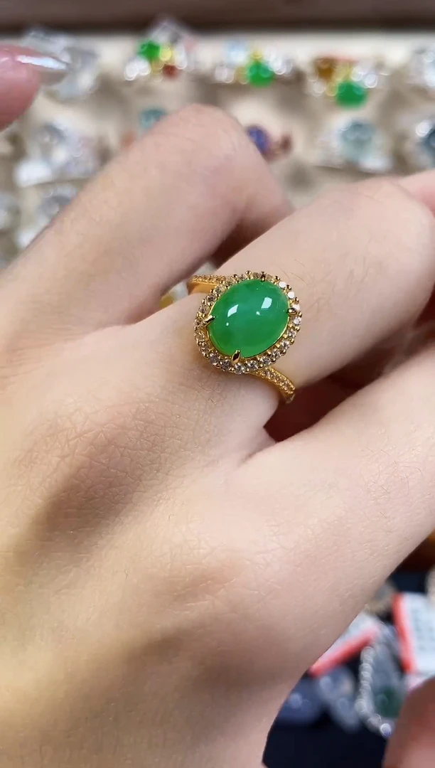 银S925镶嵌戒指翡翠天然A货翡翠45