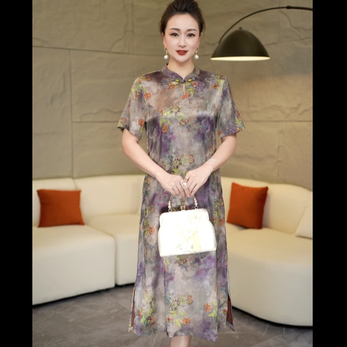 2025春季新款显瘦气质时尚改良版旗袍碎花连衣裙设计师9901款