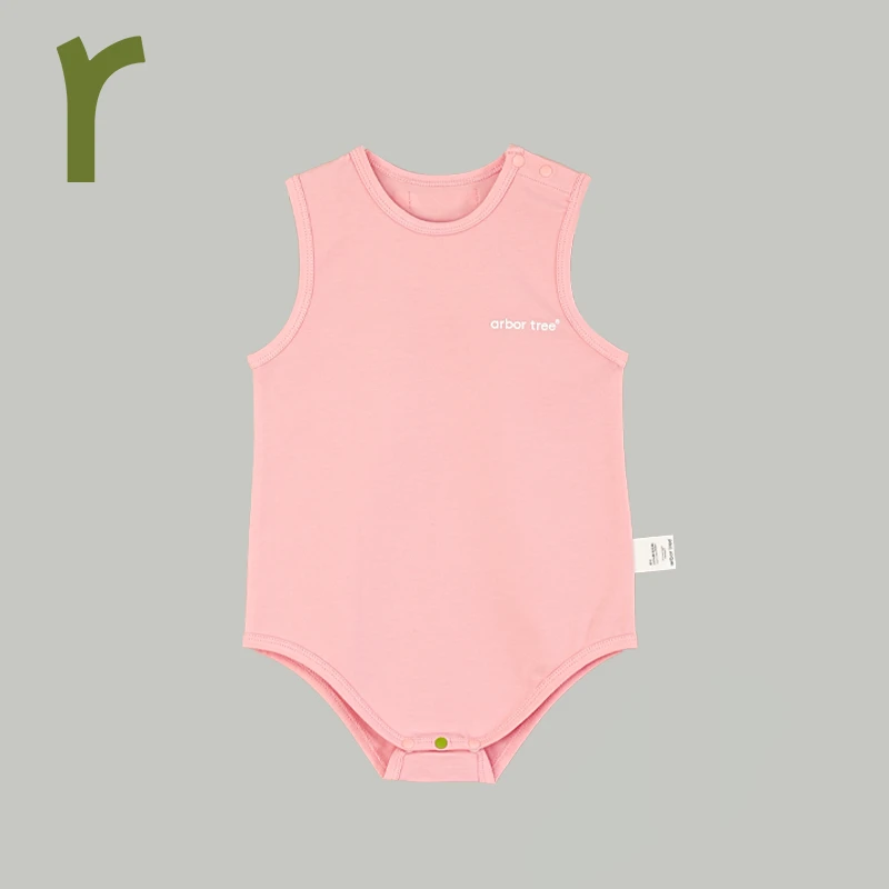 ArborTree 100%天然有机棉宝宝夏季无袖肩开三角爬服包屁衣排汗