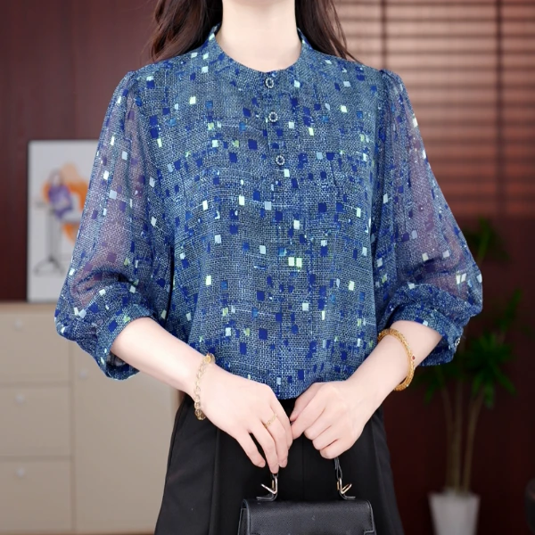 海阔天空2025正品新款春夏季时尚舒适衬衫轻奢减龄气质上衣