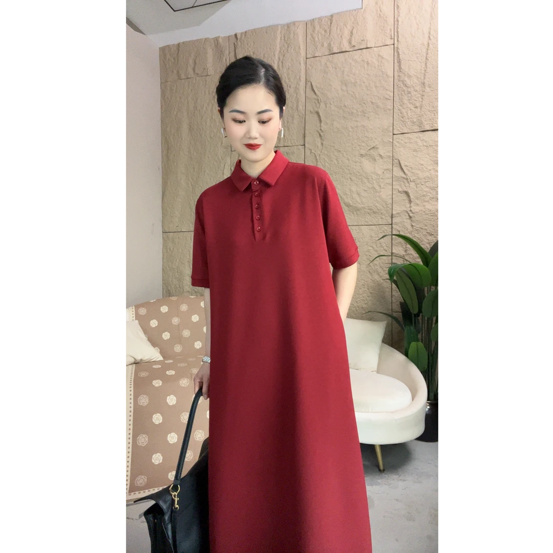 夏季新款Polo领-莫代尔吸湿透气冰感舒适气质高雅连衣裙