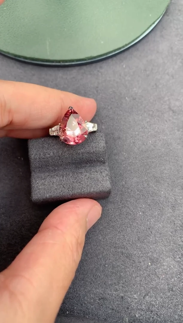 18K金镶嵌戒指碧玺5ct 粉碧玺戒指BA