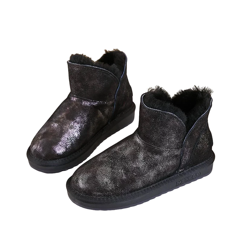 新款皮毛一体雪地靴女短筒真皮羊毛短靴冬加绒保暖加厚东北大棉鞋