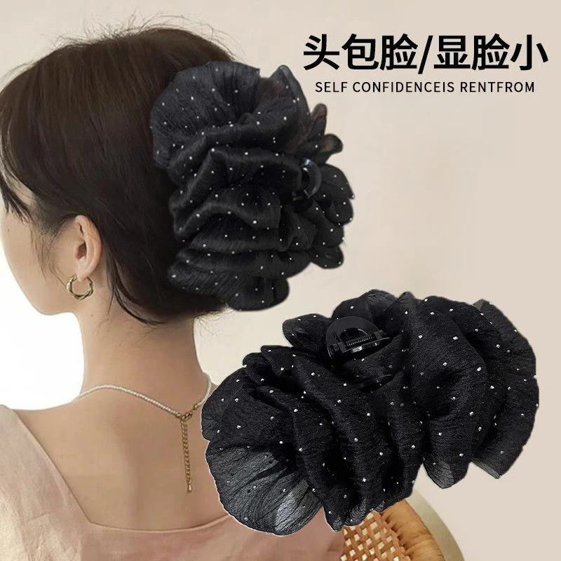 云朵泡泡抓夹棉花糖双面网纱蝴蝶结发夹女后脑勺大号2025年鲨鱼夹