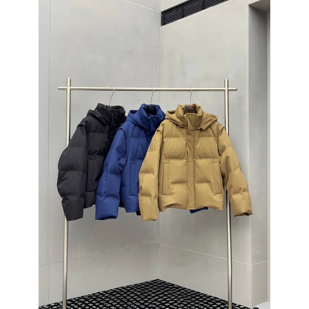 【DUPU】冬季90白鹅绒可拆卸多穿70D配色丝光线加厚高蓬连帽羽绒服