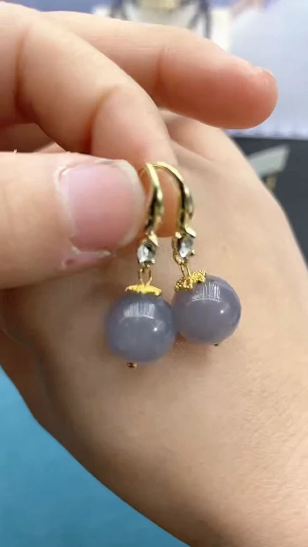 【闪购商品】和田玉耳饰银S925镶嵌12mm烟紫高跟耳钩