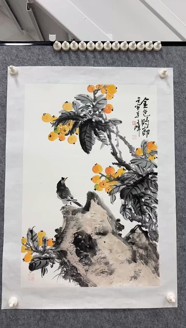 国画李文峰四尺三开花鸟作品