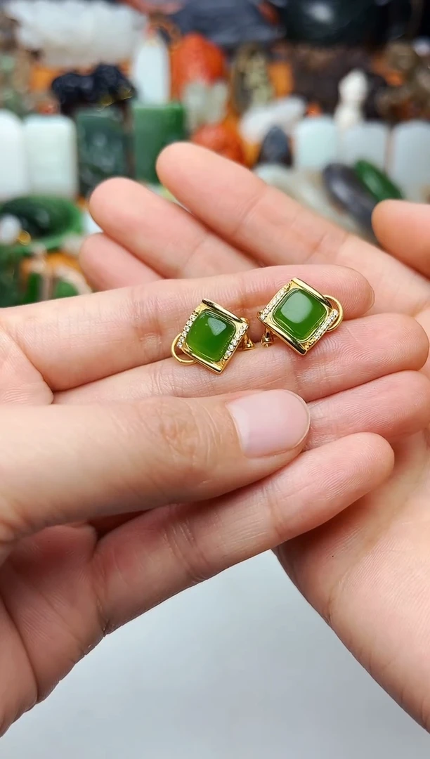 【闪购商品】和田玉耳饰银S925镶嵌耳饰