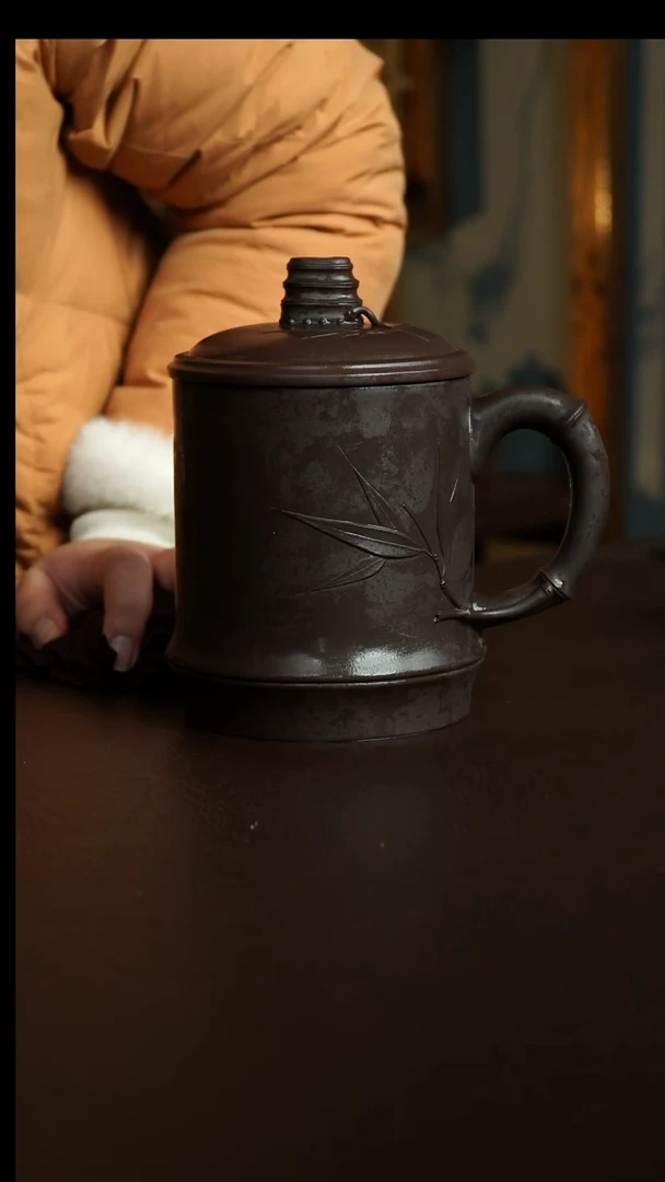 茶杯紫砂46号 微瑕竹节盖杯1000毫升 宜兴紫砂原矿作品