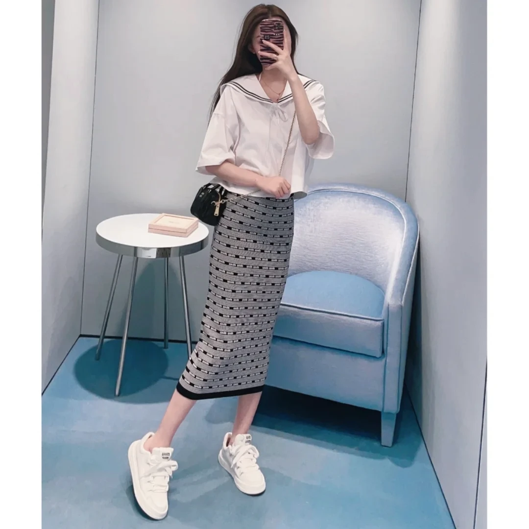 全新未使用 MIU MIU/缪缪  满印半身长裙 黑白 /38