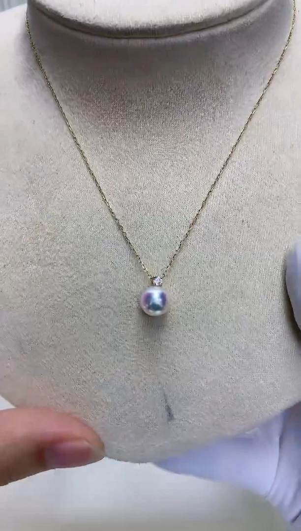 【闪购商品】海水珍珠饰品18K金镶嵌7-8钻石王妃吊坠赠银链