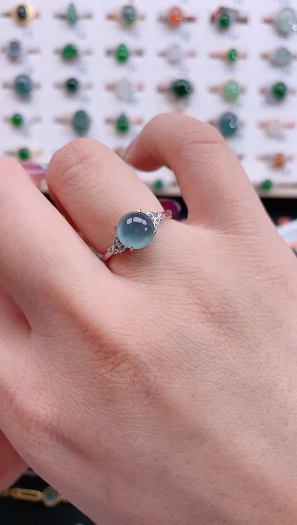 银S925镶嵌戒指翡翠天然翡翠