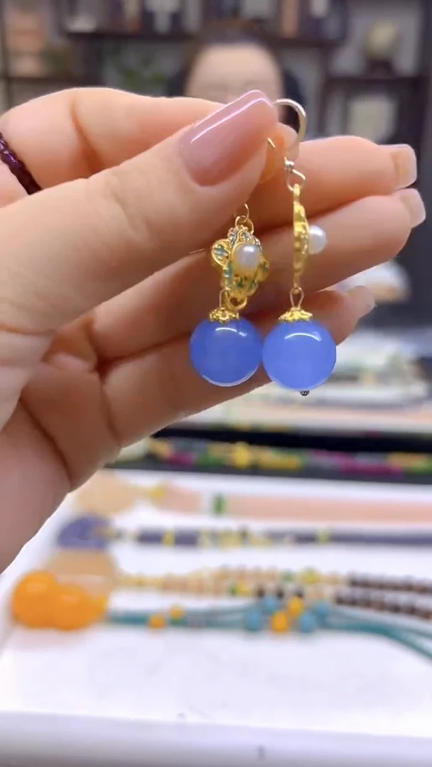 海蓝宝石耳饰14K金镶嵌DIY款E810