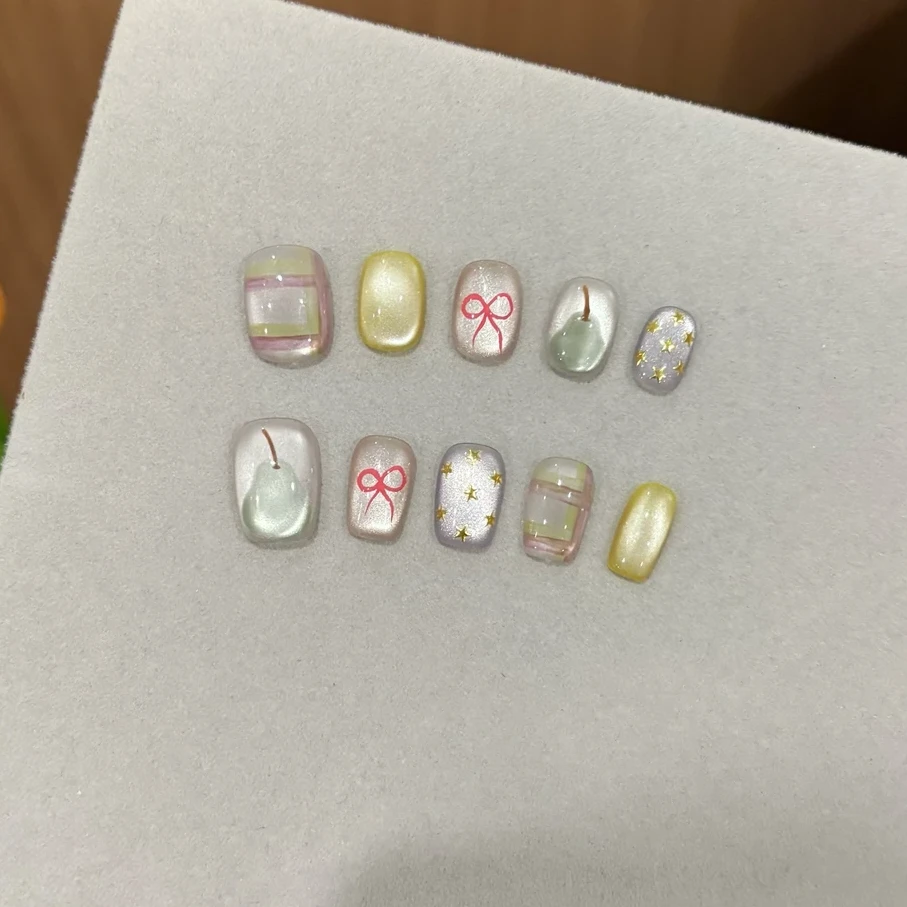 【小雪梨】纯手工美甲推荐2025爆款美甲无钻穿戴甲高颜值短款穿戴甲