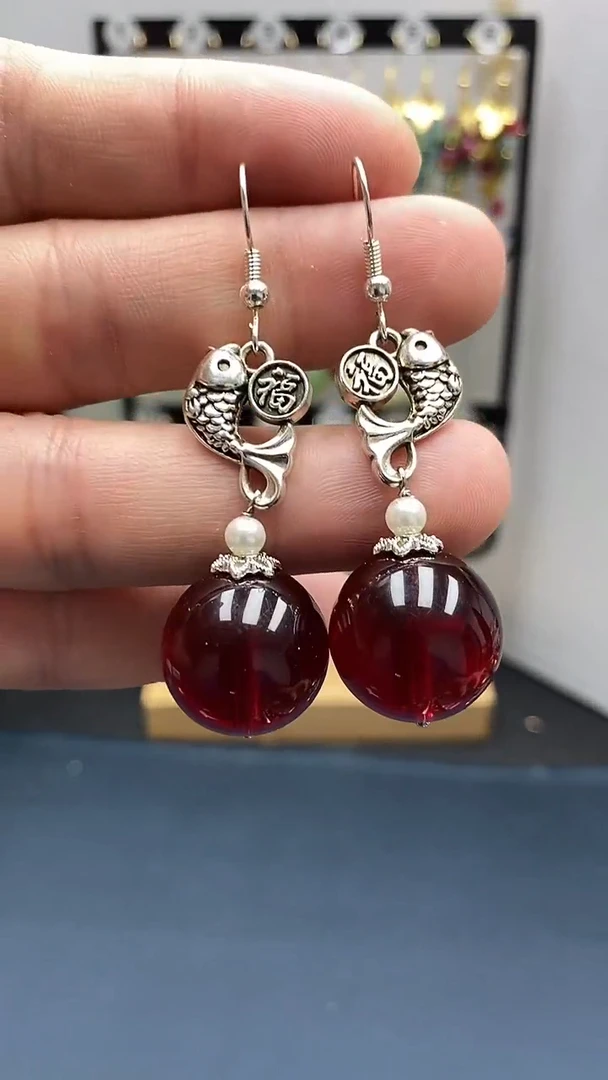 【闪购商品】血珀耳饰银S925镶嵌尺寸18mmQ3