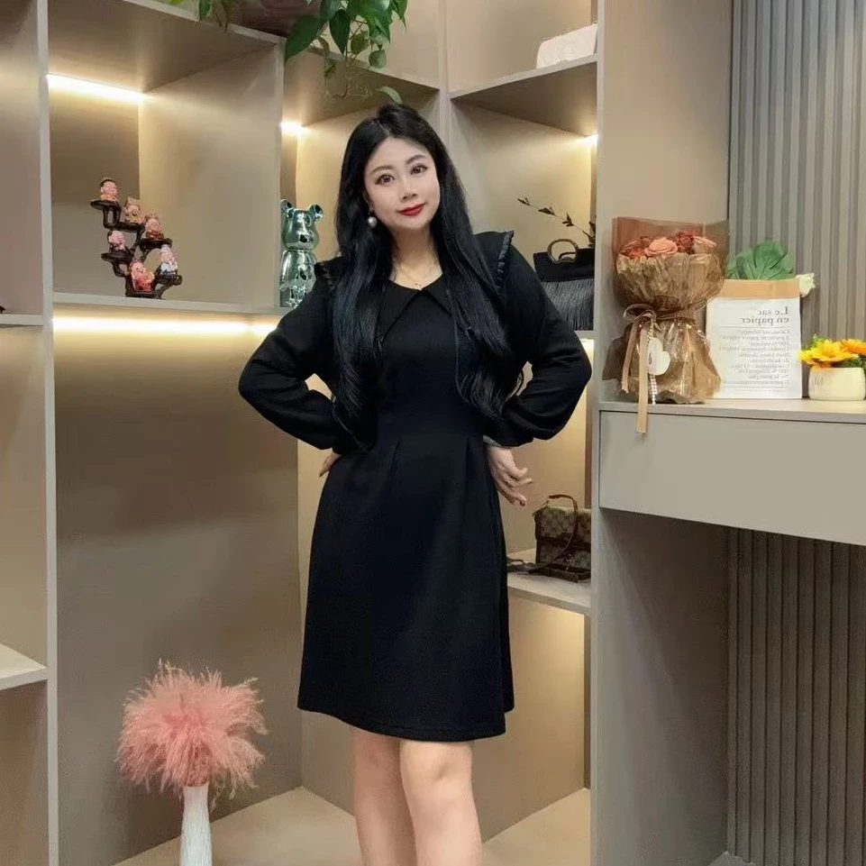 秋季连衣裙-檬 8119秋季大码时尚收腰显瘦长袖娃娃领减龄连衣裙