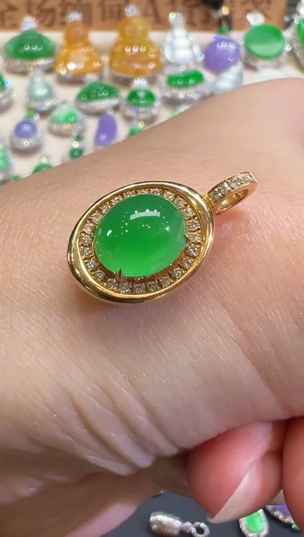 吊坠(不含链)18K金镶嵌翡翠B273|