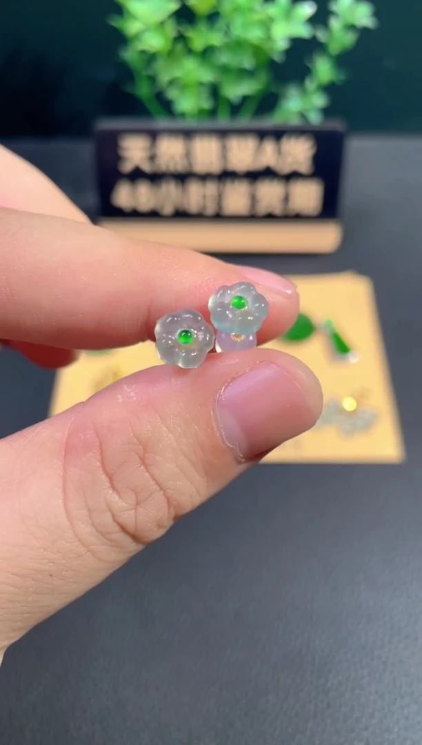 颈饰18K金镶嵌翡翠耳钉