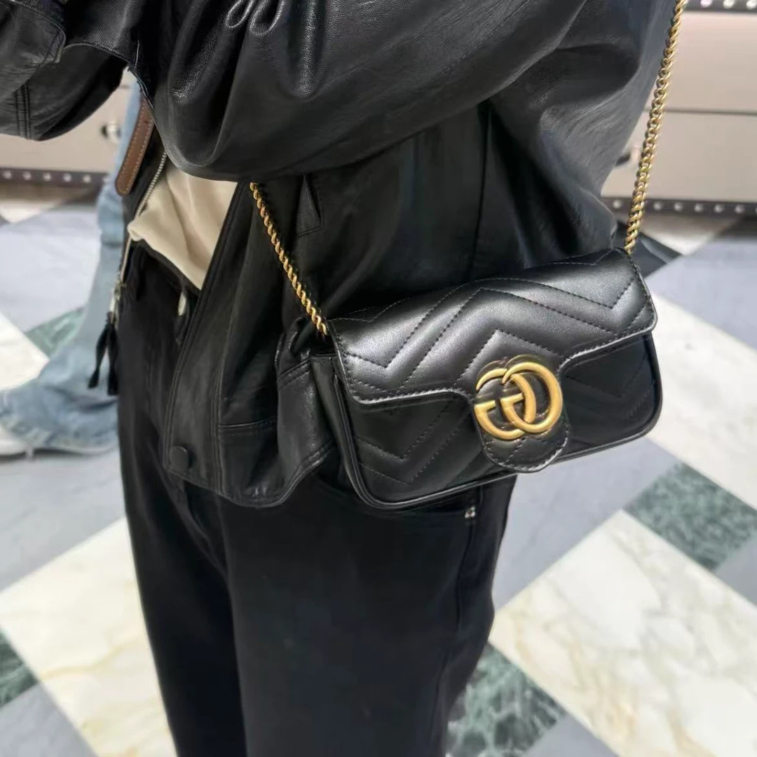 95新 GUCCI/古驰 古驰黑金马蒙mini百搭单肩包
