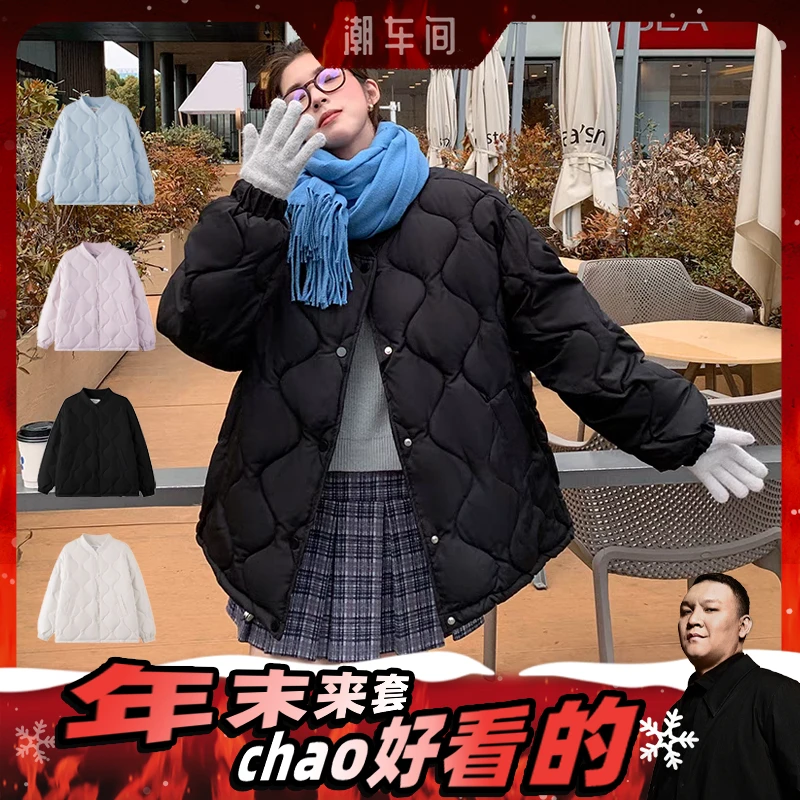 棉服女时尚菱格宽松显瘦小个子棉衣