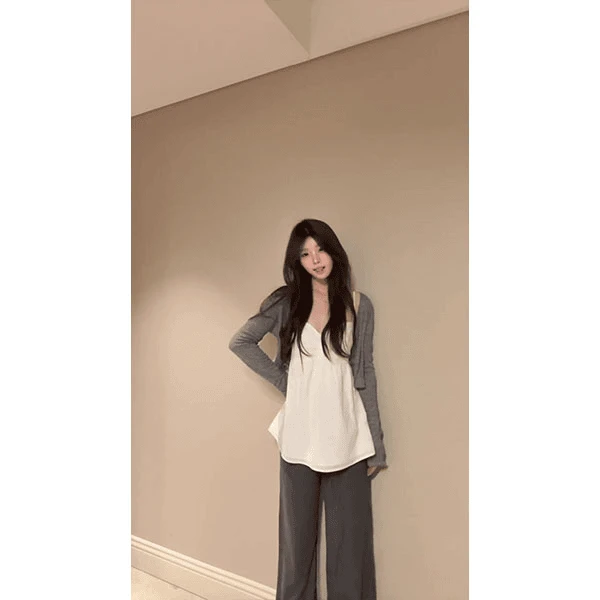 清冷系禅意衣服女开衫外套内搭白色吊带夏季显瘦休闲裤长裤三件套