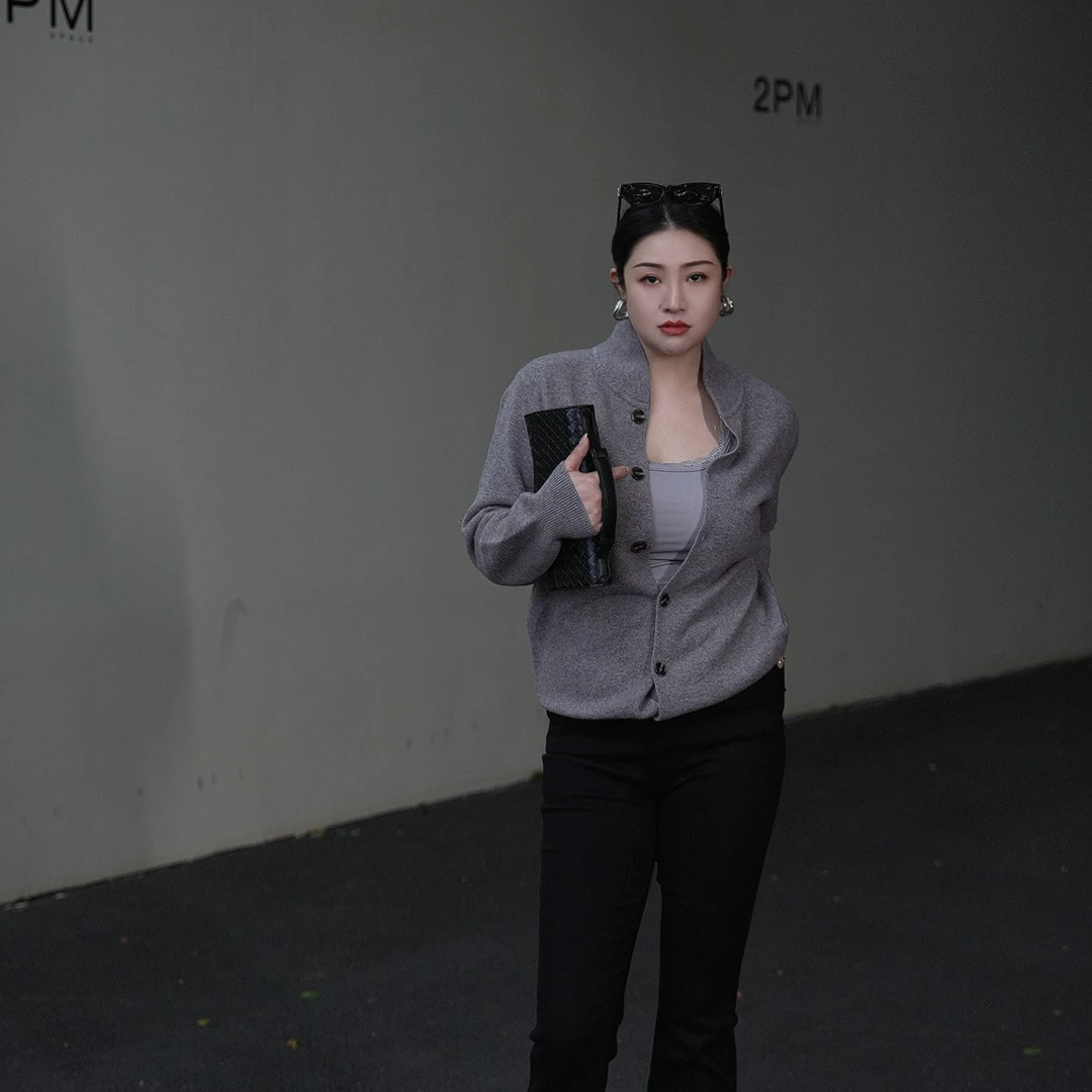 多肉宝贝精纺羊毛衫女加厚针织开衫立领毛衣外套1025AL3356