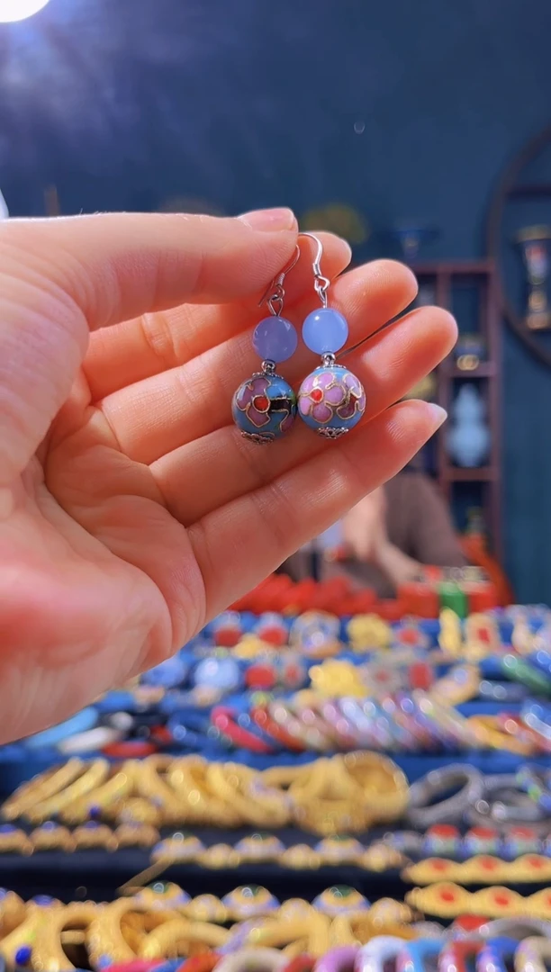 【闪购商品】非遗技艺 景泰蓝耳环 天蓝