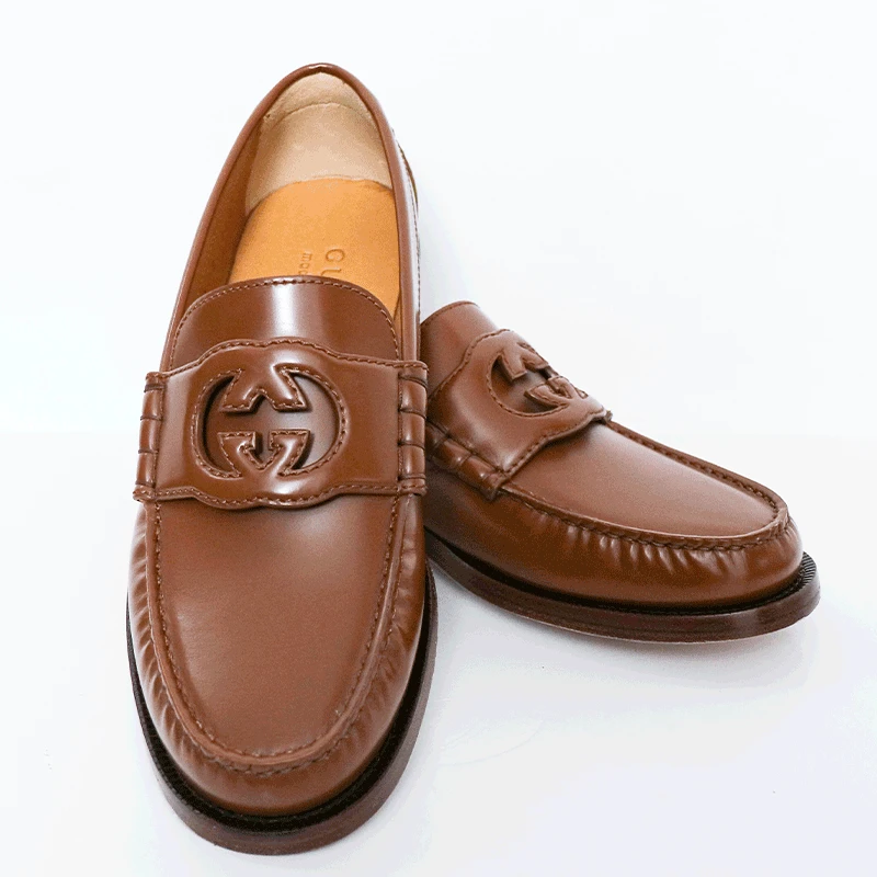 全新未使用 GUCCI/古驰 百搭休闲时尚舒适镂空双G棕色乐福鞋42码